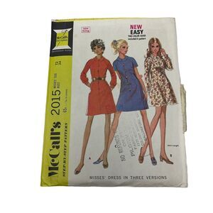 McCall's‎ Vintage Sewing Pattern Womens #2015 Size 12 CUT Button Front Dress